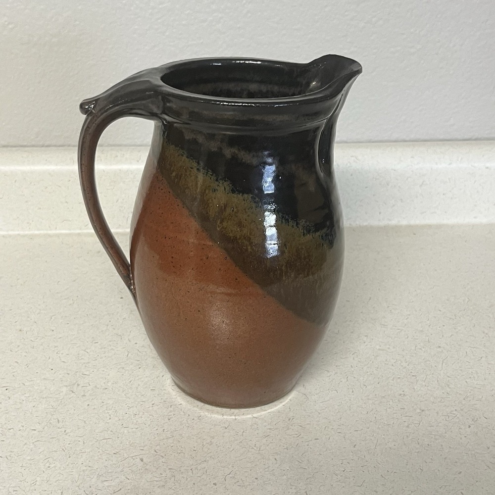 Stoneware Pottery Signed By Val‎ Neumann Pitcher Hand Thrown Earth Tones